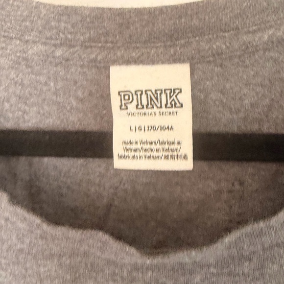 PINK Victoria's Secret Gray Tee with Pastel Letters and Black Sequins Size L - Picture 4 of 4
